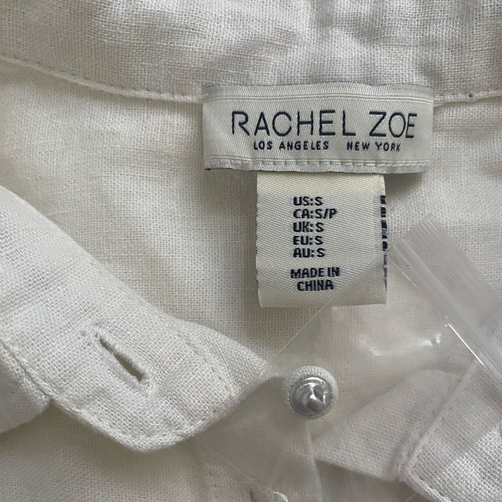 Rachel Zoe White Button-Up Shirt Gold Palm Leaf Print Size S NWT Linen Blend - Picture 8 of 12